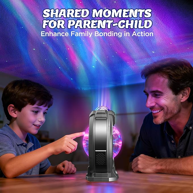 Flumy Galaxy Northern Lights Projector, Plasma Globe Lamp Aurora Projector for Kids with White Noise Alarm Clock, Boys Room Decor with Music, Ideal Gifts for Sci-Fi Fans