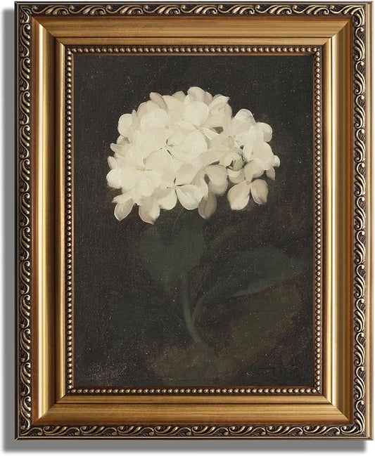 KBKBART Vintage Framed Wall Art for Living Room - White Hydrangea Still Life Flower Canvas Oil Painting Prints for Wall Decor, Classical Floral Wall Decor, Bedroom Bathroom Wall Pictures Artwork, 12’’x16’’