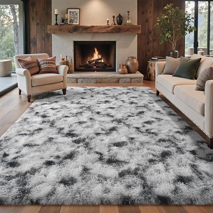 6x9 Ft Fuzzy Rugs for Living Room,Black and White Bedroom Area Rug Non-Slip,Carpet for Nursery Kids PlayRoom Indoor Modern Plush Carpets