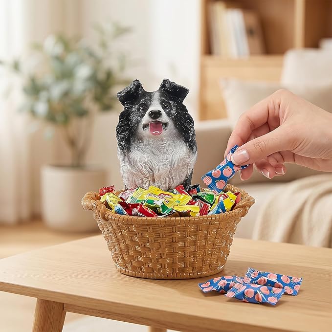 Dog Resin Storage Basket, Desktop Organizer for Remote & Keys, Cute Home Decor Tray, Ideal present for Pet Lovers.(Border Collie)
