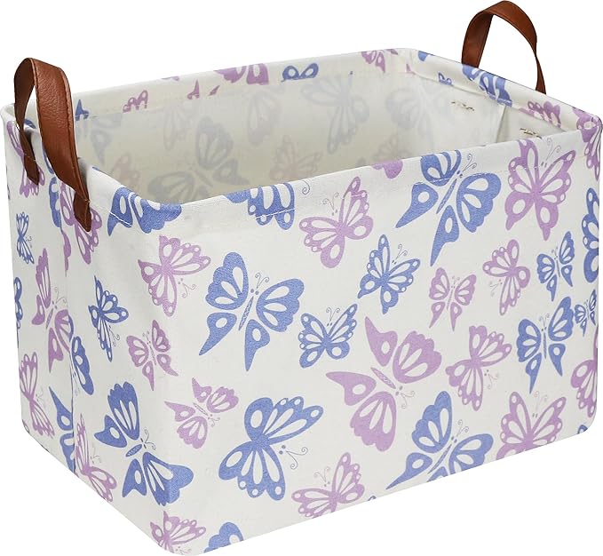 NTAOHAMPER Rectangular Blue Butterfly Basket,Gift Basket for Boys and Girls,Toy Bin,Books Box,Room Decor (Butterfly)