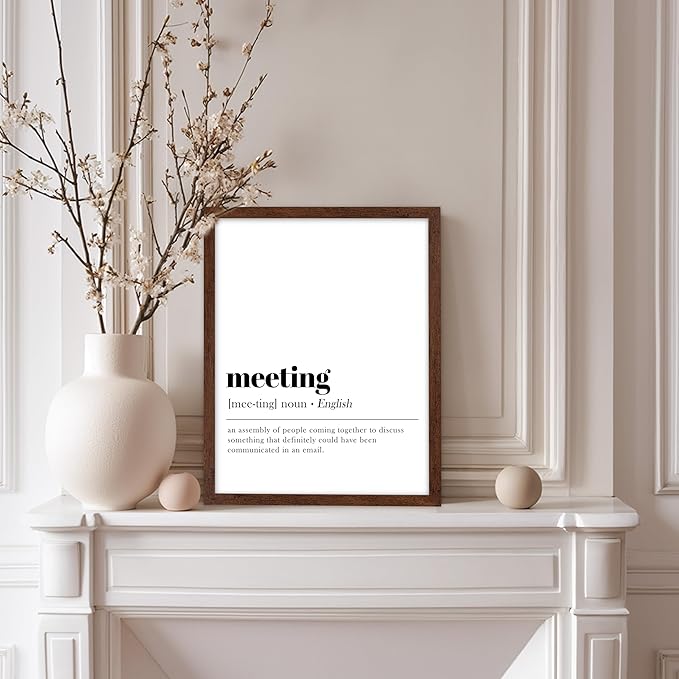 Poster Master Typography Poster - Retro Dictionary Print - Meeting Definition, Assembly of People, Book Page, Funny - Gift for Colleague, Friend - Wall Decor for Home, Office, 8x10 Brown Framed