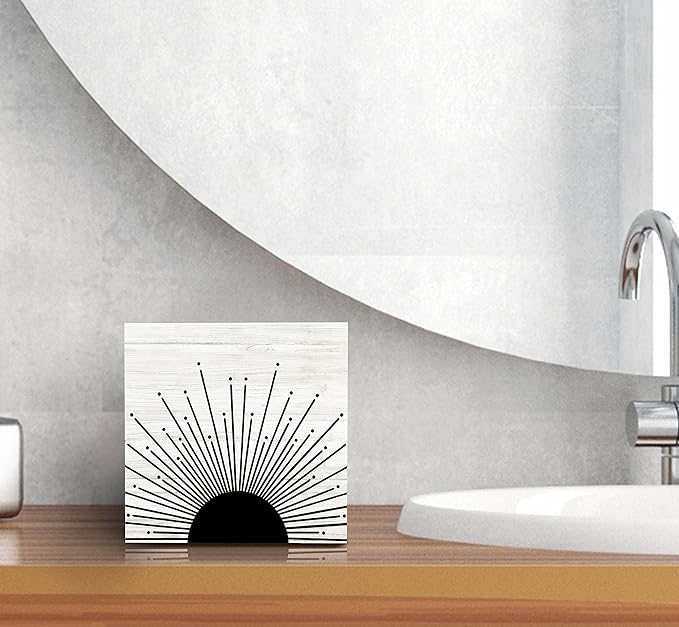 SRADMO Abstract Boho Black Sun Sunrise Sunset Sunshine Sunray Rustic Wood Box Sign Desk Decor, Boho Mid Century Modern Art Wooden Block Box Sign Decoration for Home Office Wall Shelf Table Decor