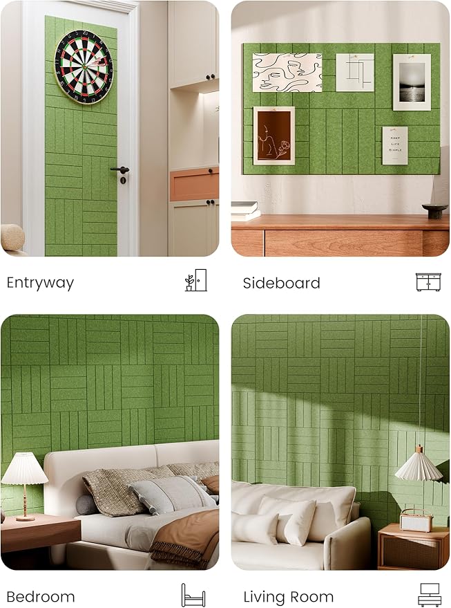 Bumusty Large Cork Board Alternative-36 x 24" Felt Bulletin Board Tiles, with 30 Pushpins, 40 Adhesive Tabs, Bold-Stripe 6-Pack, Cork Boards for Office Push Pin Board Felt Board-Kelly Green
