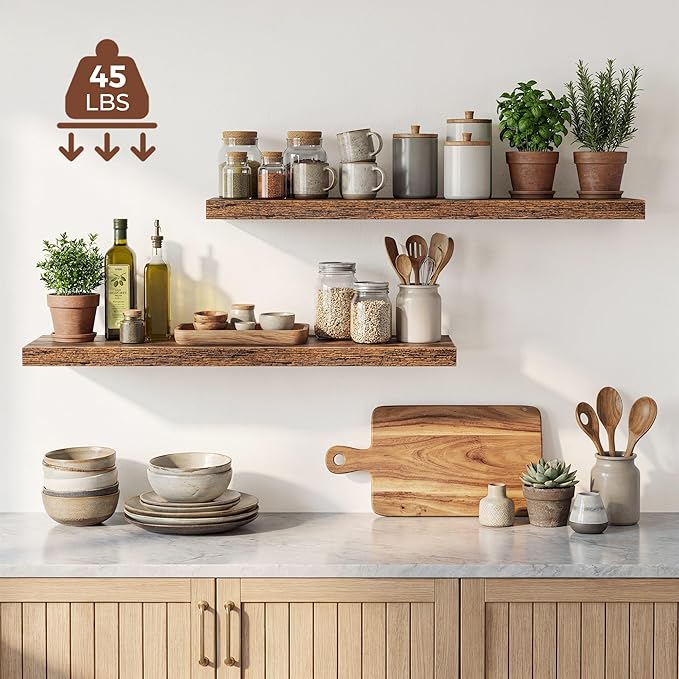 Dreamland 40 Inches Floating Shelves for Wall, 9.3" Deep Long Floating Shelves Set of 2, Large Display & Storage Shelf, Wall Shelf for Bathroom Bedroom Living Room Kitchen Office, Rustic Brown