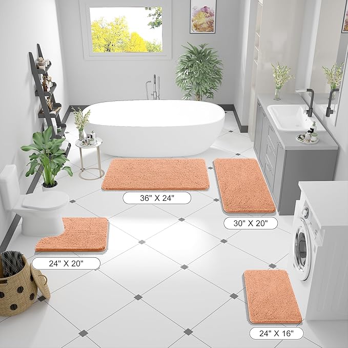 OLANLY Bathroom Runner Rugs 70x24, Extra Soft Absorbent Chenille Bath Rugs, Rubber Backing Quick Dry, Machine Washable Long Bath Mats for Bathroom Floor, Tub and Shower, Home Decor Accessories, Peach