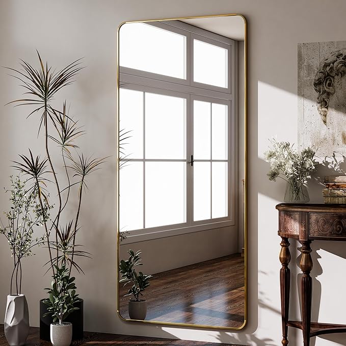 BEAUTYPEAK Gold Full Length Mirror, 76"x34" Rounded Corner Floor Mirror Standing Hanging or Leaning Against Wall, Suitable for Bedroom or Dressing Room