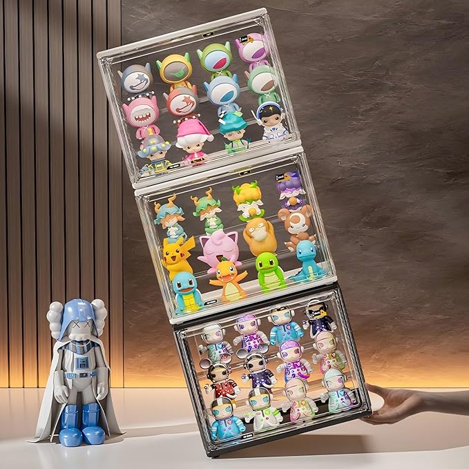 Premium Clear Acrylic Display Case with Magnetic Door - Dust Proof Protector for Funko Pops, Collectibles, Figures, Books, Comics, Toys Includes Adjustable Dividers & Stackable Design
