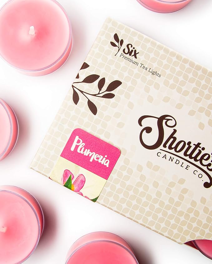 Shortie's Candle Company Pure Plumeria Premium Tealight Candles - 6 Pink Highly Scented Tea Lights - Beautiful Candlelight - Made in the USA - Flower & Floral Collection