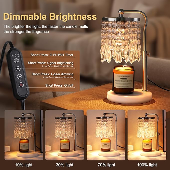 Candle Warmer Lamp with Timer Dimmer, Crystal Candle Lamp Birthday Gifts for Women, Mom, House Warming Gifts Wax Melt Warmer for Jar Candles with 2 Bulbs, Silver