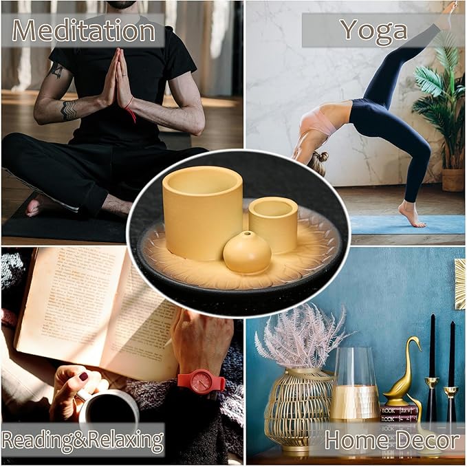 4 in 1 Multifunctional Ceramic Incense and Candle Holder with Ash Catcher Tray Suit for Burning White Sage, Palo Santo Sticks (Brown)