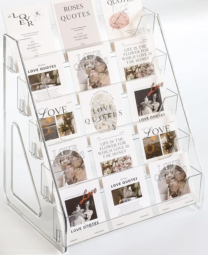 Card Display Stand, Clear Acrylic 5-Tiered Shelf For Greeting Sports Graded Card, Postcard, Stickers, Photos, Picture, Football Baseball Basketball Cards, Table Top Display Rack For Psa Slabs (1 Pack)