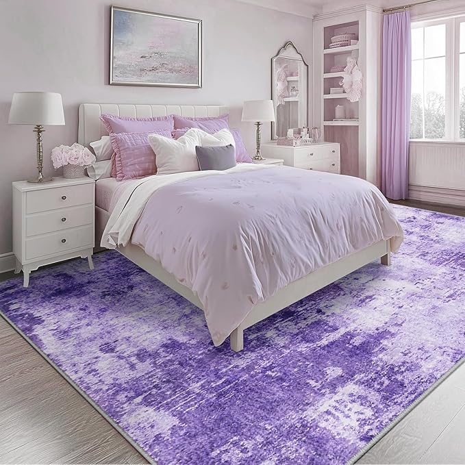RELEANY Washable Area Rugs 10'x14 Non-Slip Modern Abstract Soft for Living Room Entryway Bedroom Nursery, Print Pattern, Purple Gray Pink White