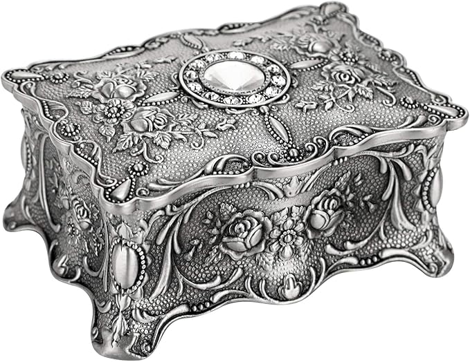 Hipiwe Vintage Jewelry Box, Small Enameled Trinket Box Organizer Rectangular Treasure Chest Box Jewelry Decorative box Keepsake Gift Box Case for Women,3.7x 2.7x 2 inch