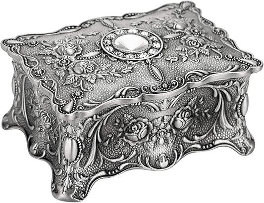 Hipiwe Vintage Jewelry Box, Small Enameled Trinket Box Organizer Rectangular Treasure Chest Box Jewelry Decorative box Keepsake Gift Box Case for Women,3.7x 2.7x 2 inch