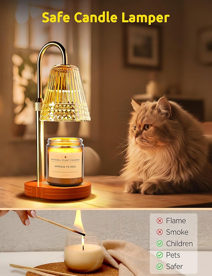 Candle Warmer Lamp with Timer, Dimmable Candle Lamp Warmer, Height Adjustable, Birthday Gifts for Women Mom, Vintage Home Decor for Scented Jar-Gold