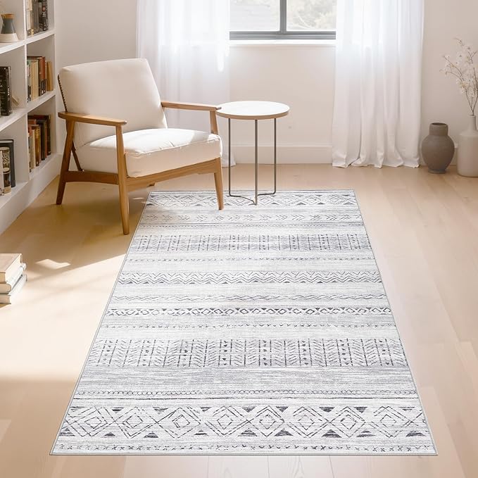 cotiled 3x5 Area Rug Living Room: Washable Boho Rugs with Non Slip Backing Small Soft Indoor Stain Resistant Carpet for Bedroom Farmhouse Dining Room Lightweight Home Decor Dark Grey