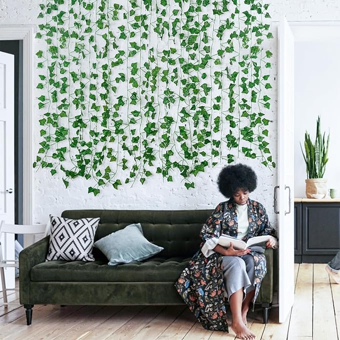 Freyalife Fake Vines for Room Decor(12 Pack 84 Feet) Aesthetic Artificial Plant Ivy Leaves Hanging Greenery Garlands for Home Bedroom Wall Wedding Christmas Party Office Patio Outdoor Garden Décor