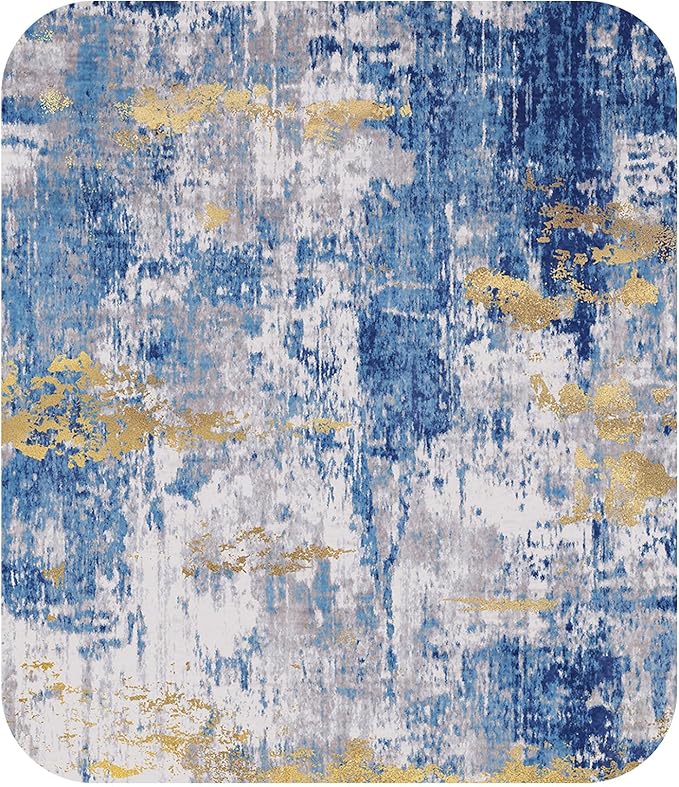 RELEANY Washable Area Rugs 4ft Non-Slip Modern Abstract Soft for Living Room Entryway Bedroom Nursery, Print Pattern, Grey Blue Gold/Golden