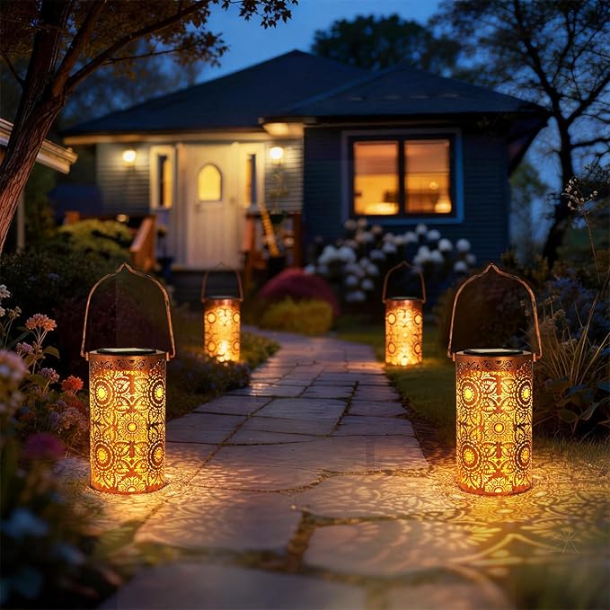 DIBIEECN Mothers Day Gifts for Mom, Birthday Gifts Grandma Ladies Solar Lanterns Outdoor Hanging Hollowed-Out Metal Waterproof LED Garden Decor Outside for Patio Yard Porch, Sunflower, 1 Pack