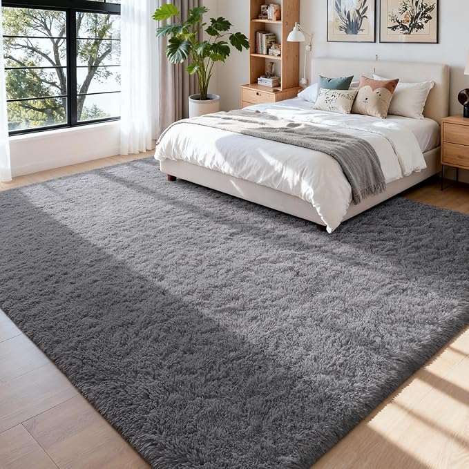 Soft Area Rugs for Bedroom Living Room Plush Fluffy Rug 7x10 Feet, Shag Furry Area Rug Carpet Non Shedding for Nursery Children Kids Girls Room Home Decorative, Gray