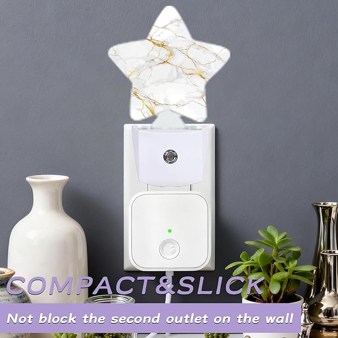 Marble White Gold Night Lights Plug Into Wall Decorative,Abstract Nightlight with Dusk Sensor for Bathroom,Kitchen,Entryway,Room Accent,Gifts