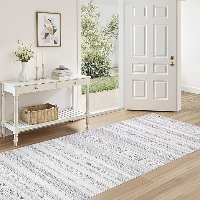 cotiled Washable 3x8 Runner Rugs: Washable Boho Rugs with Non Slip Backing Large Soft Indoor Stain Resistant Carpet for Living Room Bedroom Farmhouse Dining Room Lightweight Home Decor Dark Grey