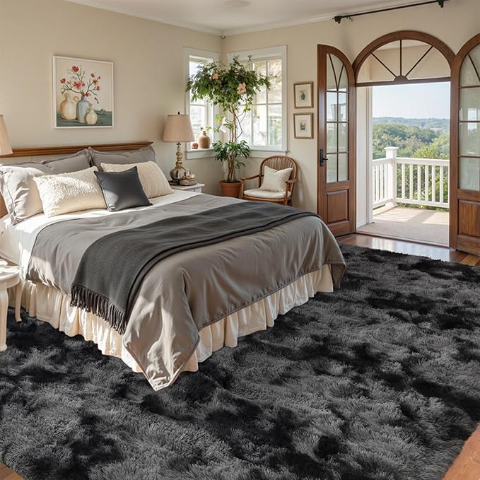 6x9 Ft Large Shag Rug for Living Room Bedroom,Tie-Dyed Ultra Soft Fluffy Furry Area Rug, Aesthetic Carpet for Indoor Floor Home Decor(Dark Grey)
