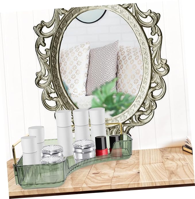 VOSAREA Triangular Makeup Organizer Green Cosmetic Storage Rack Single Layer Vanity Shelf for Bathroom Counter Perfume and Jewelry Display for Bedroom
