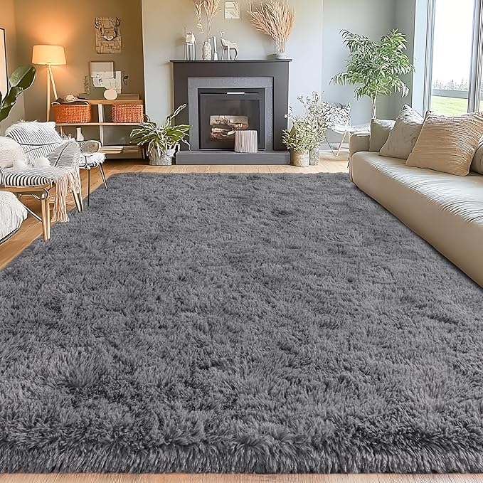 Area Rugs 9x12 for Living Room, Ultra Soft Fluffy Rugs for Bedroom, Non-Slip Furry Large Rug for Teen Girls and Boys,Nursery Kids Room Dorm Home Decor, High Pile Plush Floor Carpet, Grey