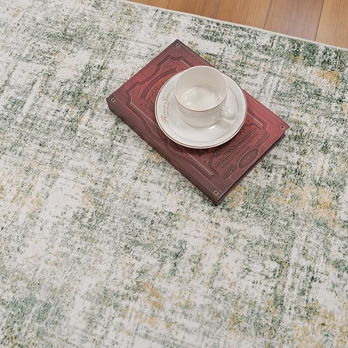2x3 Washable Non-Slip Area Rug - Soft Low Pile Throw Rug for Kitchen Entryway Bedroom - Modern Indoor Door Mat with Rubber Backing (Sage/Green)