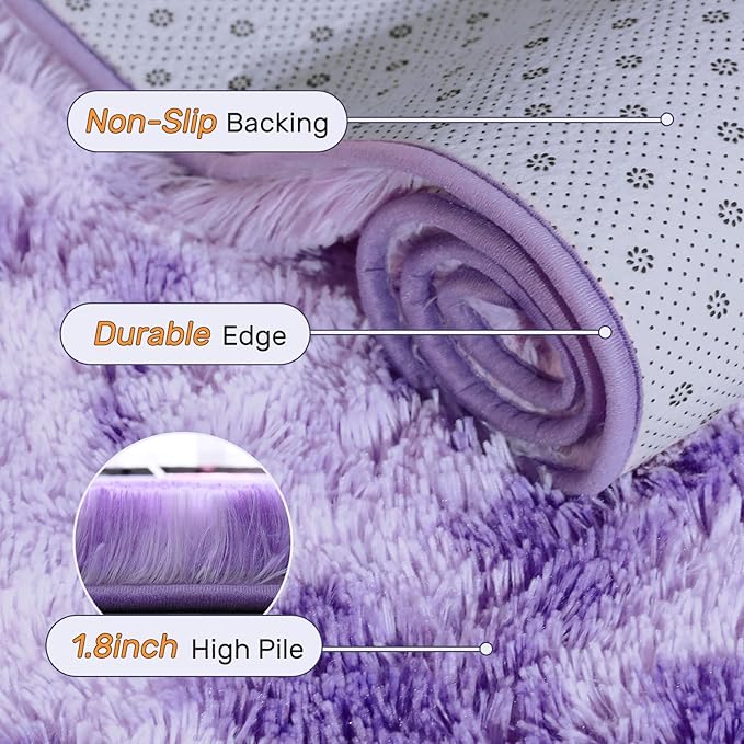 Purple White Rug Fluffy 4x6 Bedroom Rugs Girls,Plush Soft Fuzzy Area Carpet Non Slip for Living Room Nursery Kids Girlie Elegant Home Decor Aesthetic