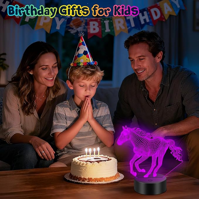 Linkax Horse Gifts for Girls, 3D Illusion Night Light Room Decor 16 Colors Change, Stocking Stuffers for Teen Girls Boys, Christmas Birthday Gifts for 6 7 8 9 10 11 12 Year Old Girl