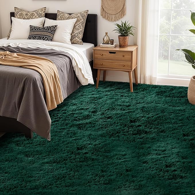 4x6 Green Fluffy Rugs for Bedroom: Dark Green Shag Fluffy Carpet, Fuzzy Furry Plush Soft Kids Baby Girls Shaggy Bedside Indoor Floor Rug for Teen Dorm Home Decor Aesthetic, Nursery(Green,4x6 Feet