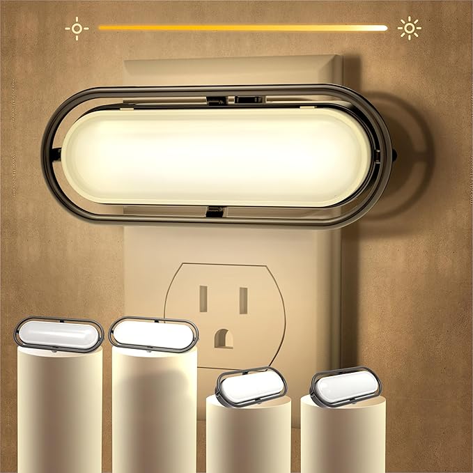 Night Light Plug in, Vintage Night Light Dusk to Dawn Sensor, Adjustable Brightness 0-100LM, Soft White 3000K, Farmhouse Rustic Home Decor Nightlight for Hallway Bedroom Stairway Kids, 4 Pack