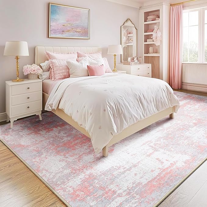 RELEANY Washable Area Rugs 5'x8' Non-Slip Modern Abstract Soft for Living Room Entryway Bedroom Nursery, Print Pattern, Grey Pink