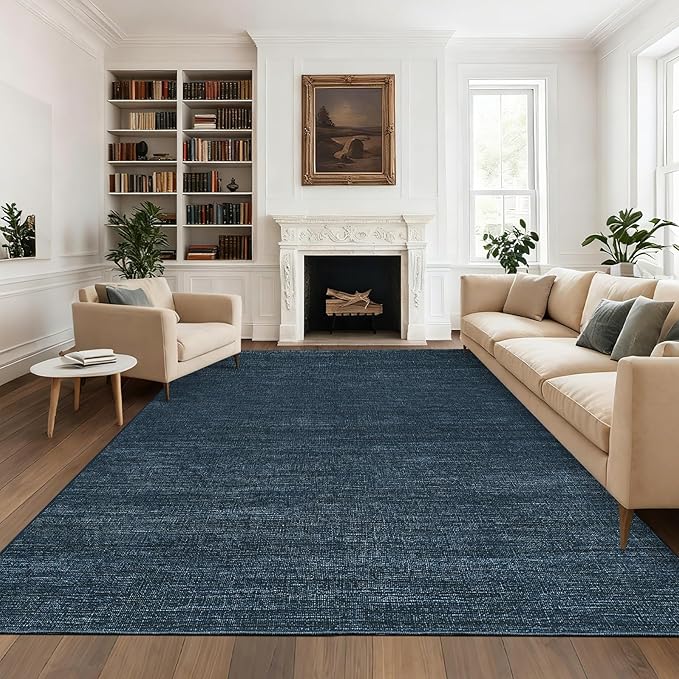 Modern Solid Color Area Rug 10x13 Large Living Room Area Rug Washable Abstract Bedroom Rugs Non Slip Boho Dining Room Throw Carpet Soft Stain Resistant Minimalist Rugs for Nursery Home Office, Navy