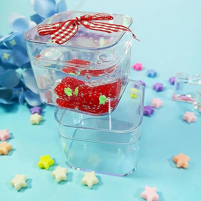 KissYou Acrylic Box 4 Packs Clear Square Cube with Lid Jewelry Storage Boxes Graduation Wedding Birthday Party Candy Boxes Decorative Box