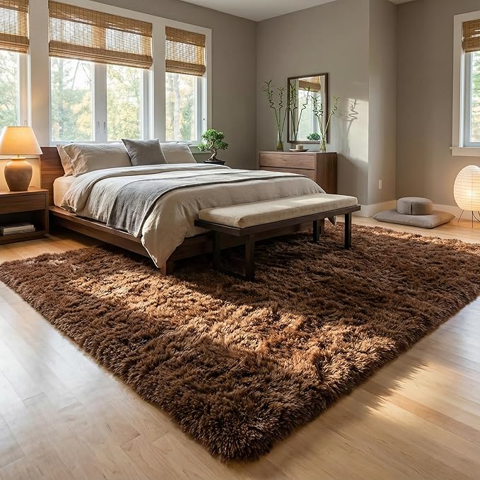Large Area Rugs for Living Room, 7x10 Soft Fluffy Shaggy Rug, Machine Washable Non-Slip Plush Fuzzy Indoor Carpet, Aesthetic Home Decor for Bedroom,Kids Room,Nursery,Dorm, Coffee Brown