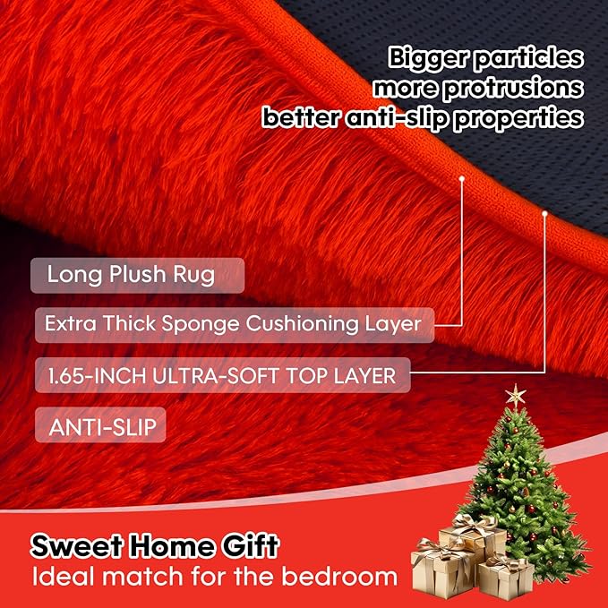 5x7 Plush Fluffy Area Rugs, Large Soft Carpet, Upgraded Non-Slip Rectangular Rug for Living Room, Bedroom, Kids Room, Dorm,Modern Home Decor Aesthetic,Red.