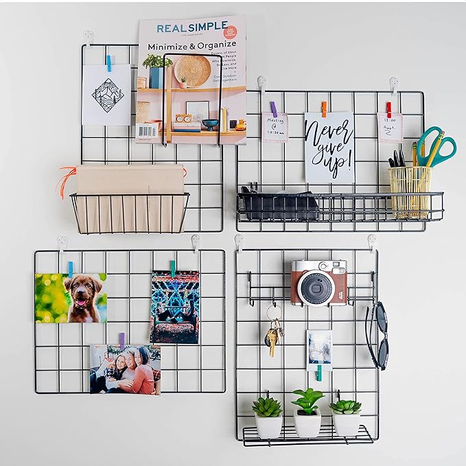 ODOXIA 1 Pack Wire Wall Grid Panel | Hanging Home, Office & Kitchen Décor | Mesh Storage Organizer & Picture Frame | Grid Panels | Memo & Photo Grid | Photo Wall | Metal & Black