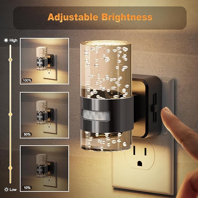 JandCase Motion Sensor Night Light, Night Lights Plug Into Wall, 3000k LED Dimmable Night-Lights with Adjustable Brightness, 0-100Lm, Motion Activated Nightlight for Bathroom, Hallway, Bedroom