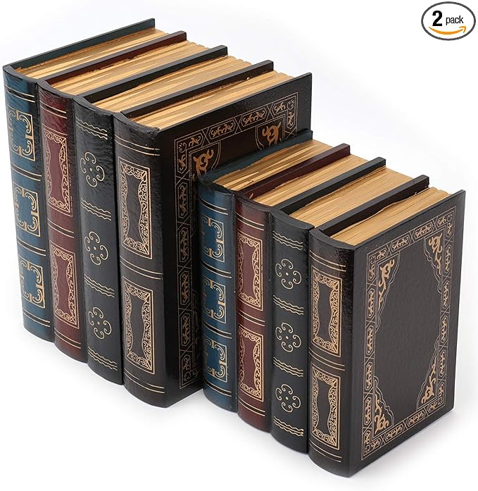 Tosnail 2 Pack Decorative Book Boxes Wooden Antique Book Decorations Vintage Storage Box
