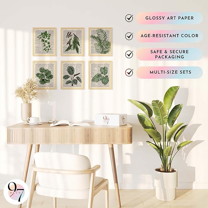 97 Decor Green Wall Art Prints - Plant Pictures Wall Art, Vintage Botanical Prints, Plant Poster For Room Aesthetic, Book Pages Dictionary Art Dark Green Wall Decor For Bedroom Home (8x10 Unframed)