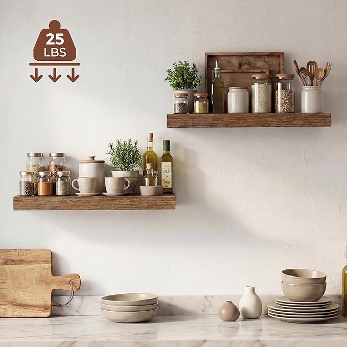 Dreamland 20 Inches Floating Shelves for Wall, 9.3" Deep Long Floating Shelves Set of 2, Large Display & Storage Shelf, Wall Shelf for Bathroom Bedroom Living Room Kitchen Office, Walnut