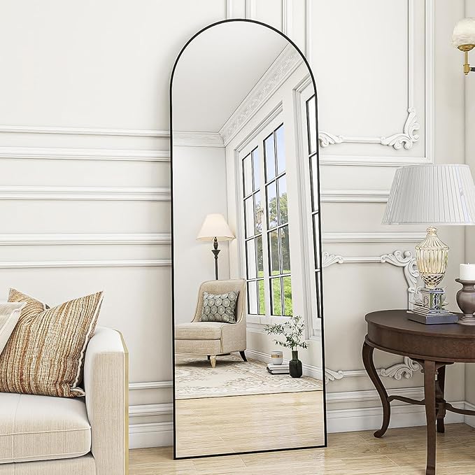 Rowjut Floor Mirror Arched Full Length Mirrors, Mirror Full Length Standing Hanging or Leaning Against Wall, 59"x18" Large Full Body and Wall Mounted Mirror for Bedroom Living Room, Black