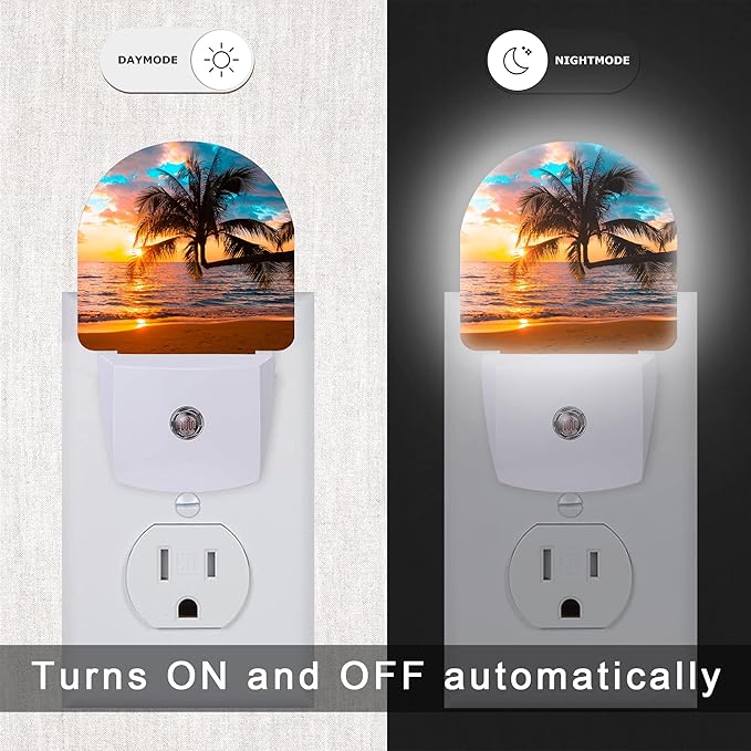 Sunset Night Light,Tropical Palm Trees Sea Beach Night Lights Plug into Wall, Dusk to Dawn Sensor LED Lamp 0.5W for Boys/Girls/Women/Men Decorations Room 0.5W Sleep Friendly
