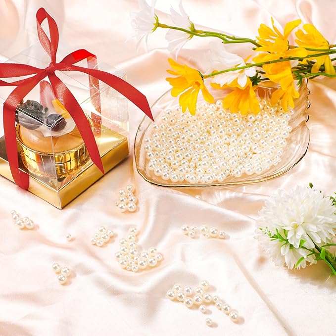 7500Pcs Pearl Beads for Vase Fillers, Suream 4mm/0.15Inch Round Pearls for DIY Jewelry Necklaces, Table Scatter, Wedding, Birthday Party, Home Decoration, Event Supplies (Ivory, No Hole)