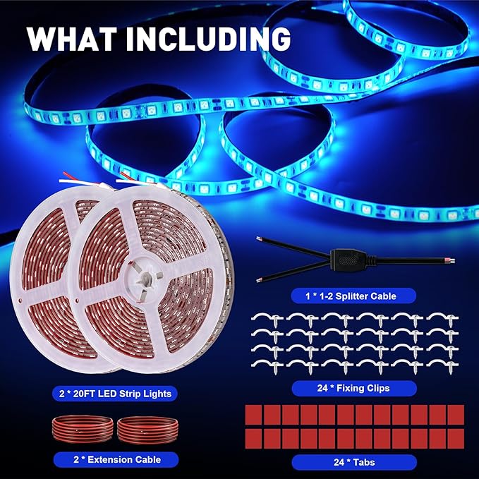 40FT Boat LED Strip Lights 12V Waterproof, Marine LED Strip Lights for Pontoon, Ideal as Under Gunnel Lights, Deck Light, Boat Interior Light for Kayak, Jon Boat and Fishing Boats (Blue)
