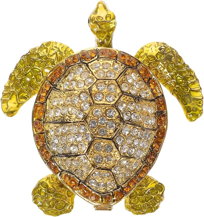 Ciieeo Turtle Jewelry Box with Hinged Lid, Tin Alloy Embellished Trinket Case, Lovely Desktop Jewelry Organizer and Cosmetics Holder for Home Decoration